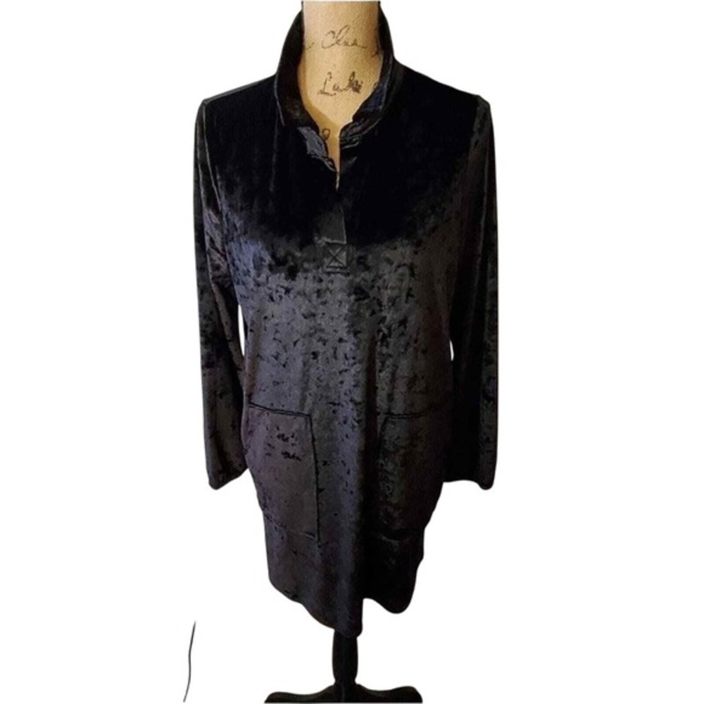 Shimera Black Velvet Dress Long Sleeve Pockets Casual Comfy Party Size Small‎